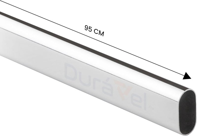 Duravel Oval Closet Rod, White Chrome, 95 cm with Mounting Brackets and Screws - Image 2